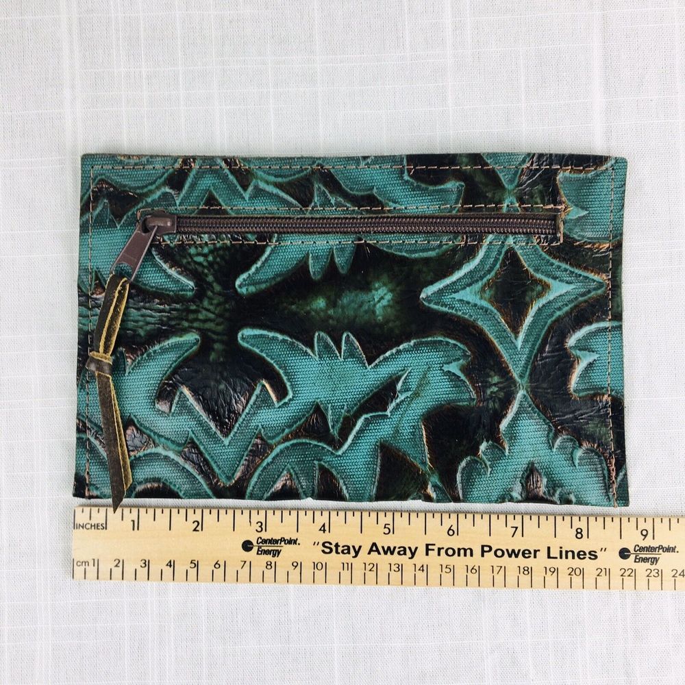 Turquoise Tooled Leather Wallet Large Pocket Credit Cards Clutch NEW WITH TAGS - Picture 2 of 6